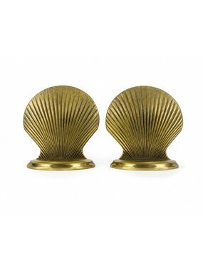 Brass Clam Shell Bookends Vintage Pair Set Coastal Grandma Traditional Beach